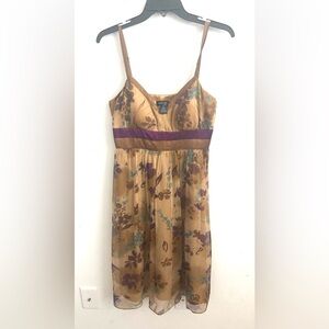 Dainty Floral Babydoll Dress Women’s Silk Boho Romantic Goblin Midi Sz 4